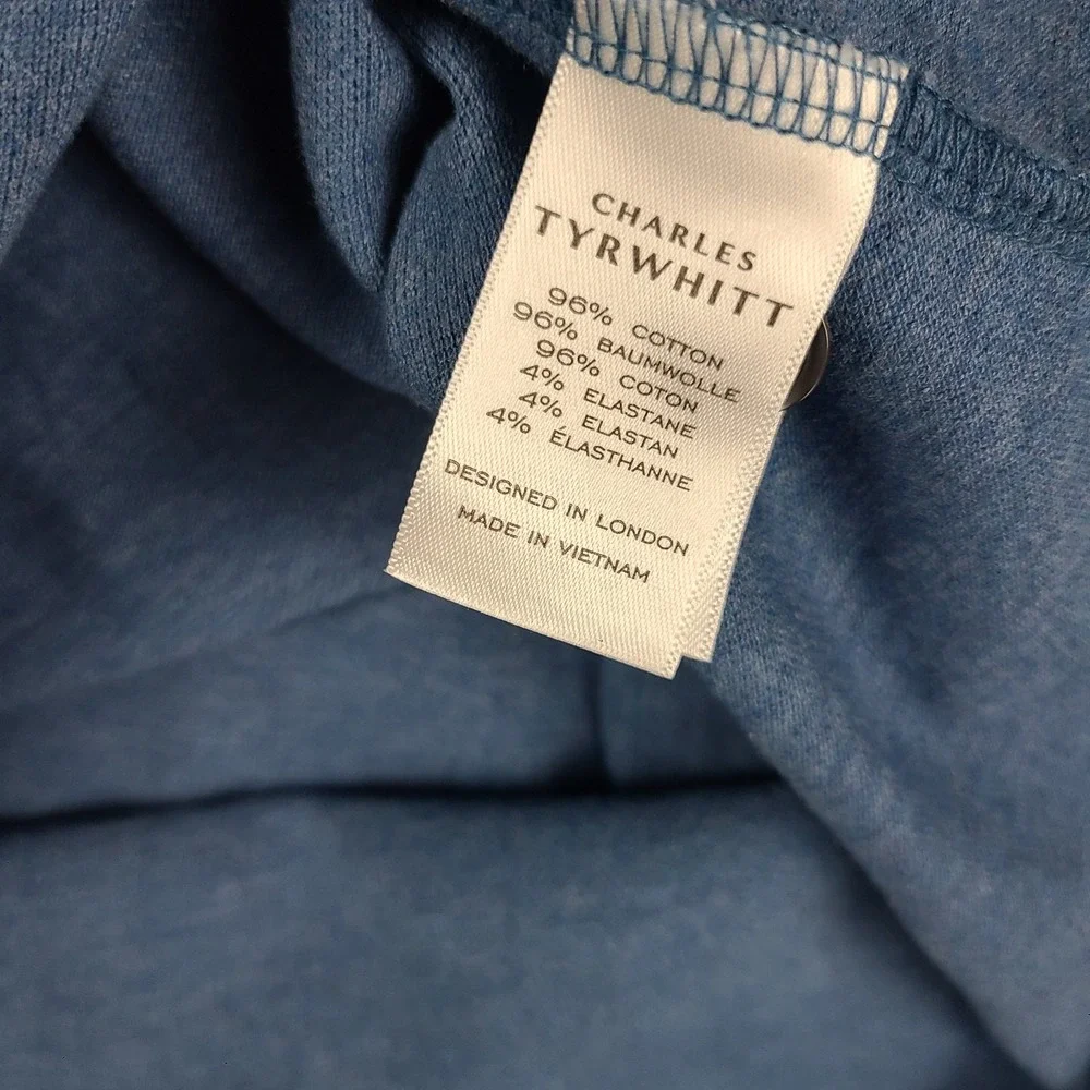 Charles Tyrwhitt Polo Shirt Mens XL Blue Solid Cotton Blend Short Sleeve